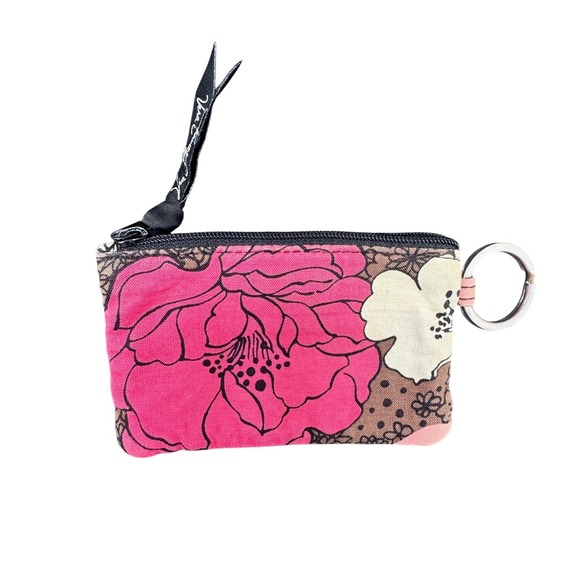 Vera‎ Bradley Zip Pouch Key Ring Floral Bloom Pink Tan ID Window Coin Purse - Picture 2 of 2